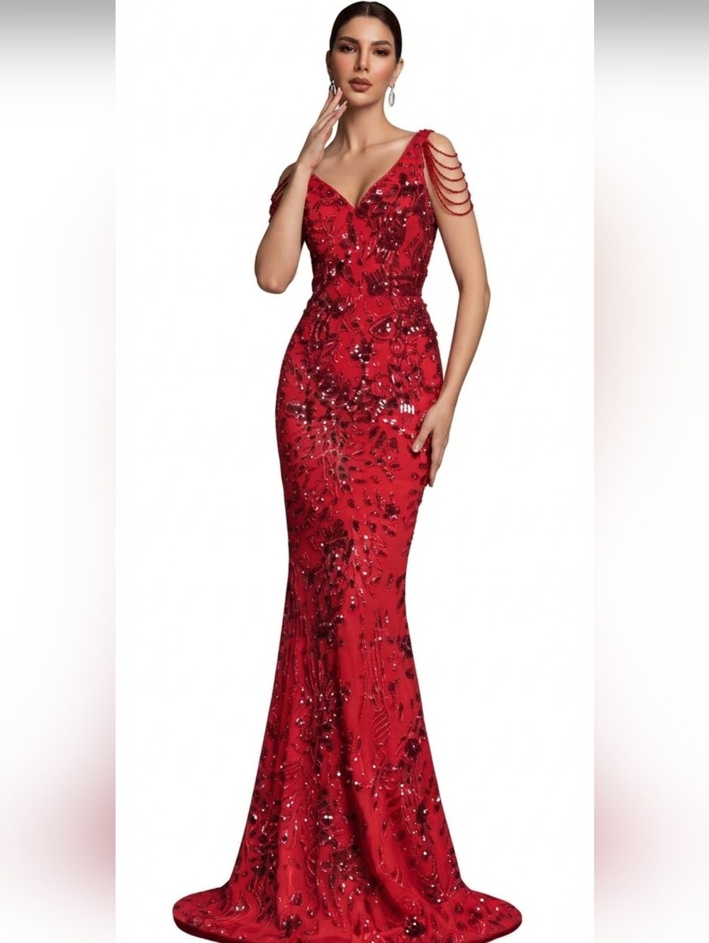 Stunning Scarlet Beaded Prom Dress CUSTOM MADE